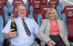 Sitting in Big Sam's hot seat in the dug-out (with Patricia)