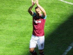 Mark Noble acknowledges the standing ovation